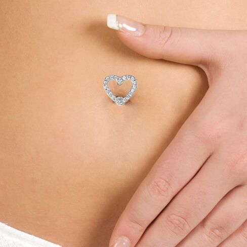 CrazyPiercing Heart Belly Button Rings Paved CZ Navel Ring 14G Dangle Belly Rings Stainless Steel Navel Heart Piercing Jewelry for Women, 14G, Stainless Steel Cubic Zirconia, cubic zirconia in Kuwait