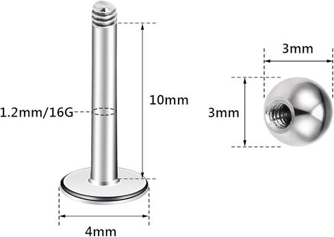 CrazyPiercing 10 قطعة 16 جرام الفولاذ المقاوم للصدأ 3 مللي متر الكرة Labret مونرو الشفاه الدائري/الزنمة/اللولب القرط مربط الحديد هيئة ثقب المجوهرات in Kuwait