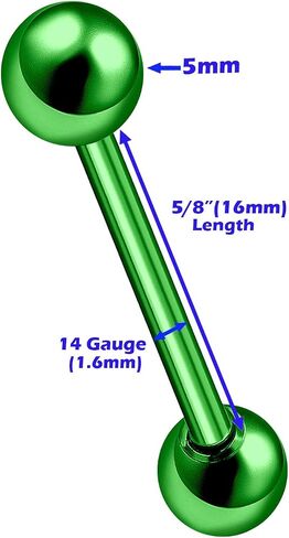 MATIGA 2Pcs Anodized Titanium 14 gauge 5/8 16mm Tongue Bars Piercing Jewelry Nipple 5mm Ball More Choices in Saudi Arabia