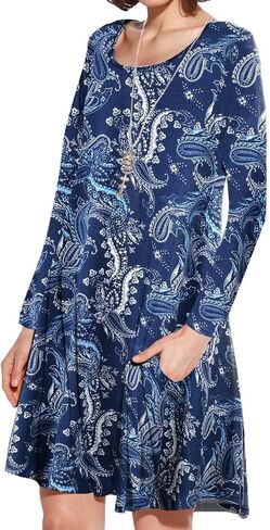 JollieLovin Women Long Sleeve Dress with Pockets Plus Size Swing Casual Loose Tshirt Dresses in Saudi Arabia