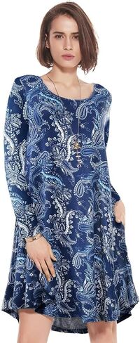 JollieLovin Women Long Sleeve Dress with Pockets Plus Size Swing Casual Loose Tshirt Dresses in Saudi Arabia