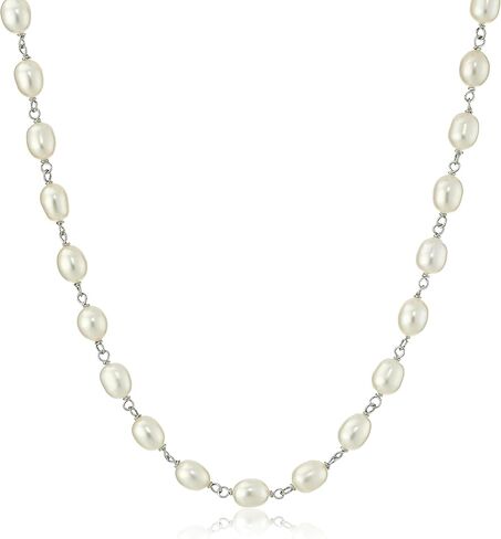 مجموعة مجوهرات من الفضة الاسترليني ولؤلؤ المياه العذبة البيضاء المزروعة بسوار وقلادة وأقراط in Kuwait