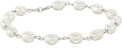 مجموعة مجوهرات من الفضة الاسترليني ولؤلؤ المياه العذبة البيضاء المزروعة بسوار وقلادة وأقراط in Kuwait