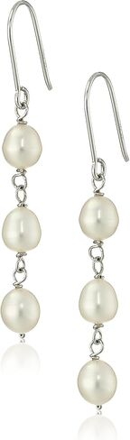 مجموعة مجوهرات من الفضة الاسترليني ولؤلؤ المياه العذبة البيضاء المزروعة بسوار وقلادة وأقراط in Kuwait