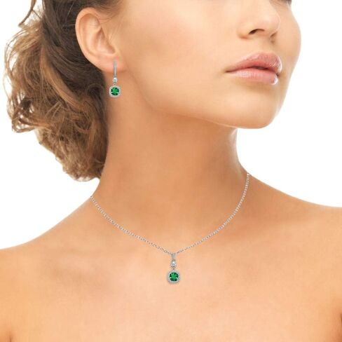Jewelry Sets for Women, Necklace and Earring Sets for Women, Birthstone Jewelry, Genuine or Synthetic Gem, Cushion Cut Necklace and Drop Earrings Set, Pendant Necklace, Dangle Earrings, Silver Jewelry in Saudi Arabia
