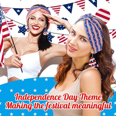 Redbaker 4 Pcs 4th of July Accessories Include 2 American Flag Headband 2 Pairs Wooden 4th of July Earrings for Women Girls USA Patriotic Head Band for Memorial Independence Day Party (Classic Style) in Kuwait