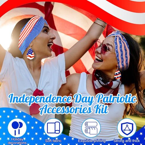 Redbaker 4 Pcs 4th of July Accessories Include 2 American Flag Headband 2 Pairs Wooden 4th of July Earrings for Women Girls USA Patriotic Head Band for Memorial Independence Day Party (Classic Style) in Kuwait