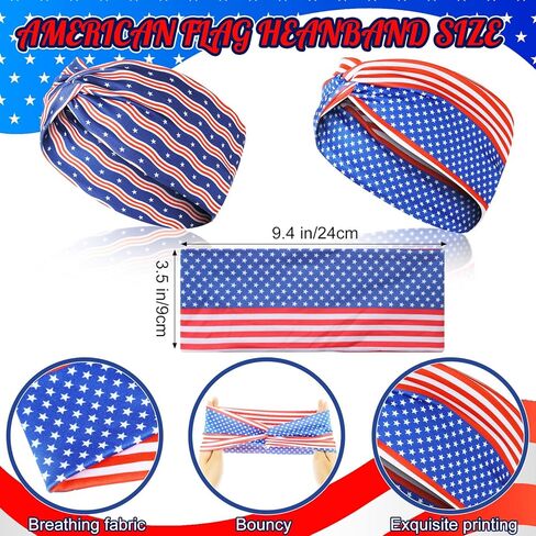Redbaker 4 Pcs 4th of July Accessories Include 2 American Flag Headband 2 Pairs Wooden 4th of July Earrings for Women Girls USA Patriotic Head Band for Memorial Independence Day Party (Classic Style) in Kuwait