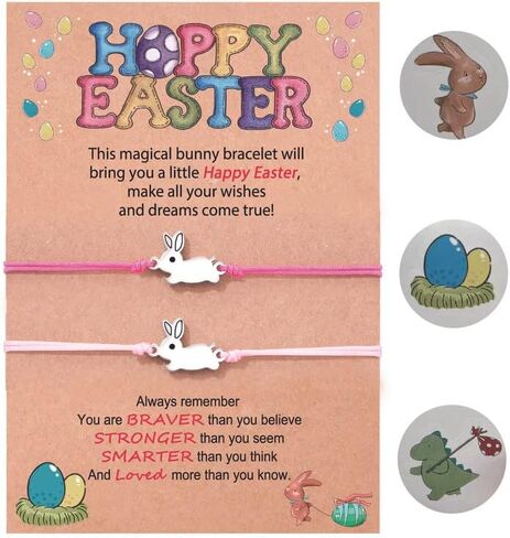 HGDEER Easter Bunny Gifts for Girls, Bunny Meaningful Bracelet with Gift Message Card and Stickers in Kuwait