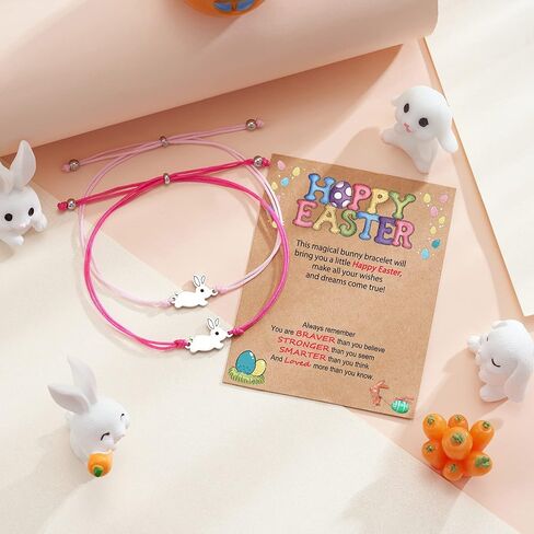 HGDEER Easter Bunny Gifts for Girls, Bunny Meaningful Bracelet with Gift Message Card and Stickers in Kuwait