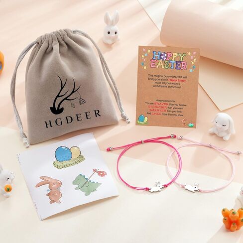 HGDEER Easter Bunny Gifts for Girls, Bunny Meaningful Bracelet with Gift Message Card and Stickers in Kuwait