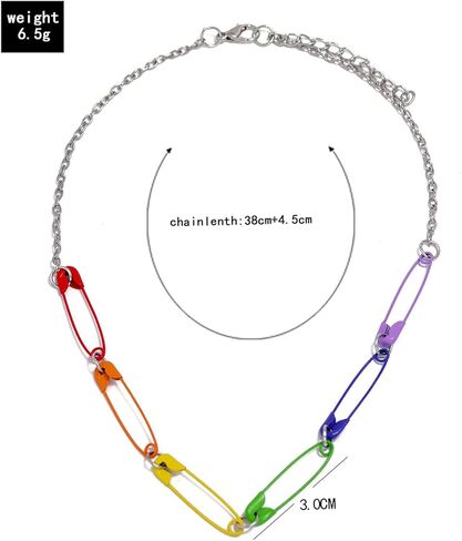 بيان ملون قوس قزح الشرير دبوس الأمان المختنق قلادة فريدة من نوعها الحد الأدنى مشبك ورق قلادة للنساء الفتيات الهيب هوب مجوهرات الأزياء الطرف in Kuwait