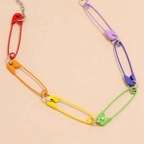بيان ملون قوس قزح الشرير دبوس الأمان المختنق قلادة فريدة من نوعها الحد الأدنى مشبك ورق قلادة للنساء الفتيات الهيب هوب مجوهرات الأزياء الطرف in Kuwait