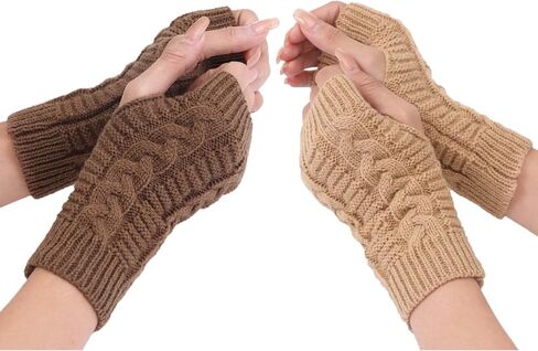 Olbye قفازات نسائية بدون أصابع، قفازات كروشيه بفتحة إبهام لتدفئة اليد، قفازات ناعمة لتدفئة الذراع، قفازات المعصم للنساء والفتيات in Kuwait