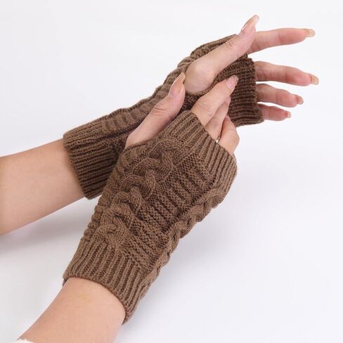 Olbye قفازات نسائية بدون أصابع، قفازات كروشيه بفتحة إبهام لتدفئة اليد، قفازات ناعمة لتدفئة الذراع، قفازات المعصم للنساء والفتيات in Kuwait