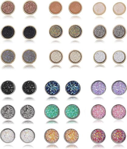 9/18Pairs 20G Round Stud Earrings Stainless Steel Cute Druzy Crystal Studs Earrings Pierced for Women Men 10mm/12mm in Saudi Arabia