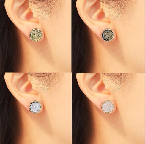 9/18Pairs 20G Round Stud Earrings Stainless Steel Cute Druzy Crystal Studs Earrings Pierced for Women Men 10mm/12mm in Saudi Arabia