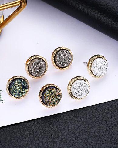 9/18Pairs 20G Round Stud Earrings Stainless Steel Cute Druzy Crystal Studs Earrings Pierced for Women Men 10mm/12mm in Saudi Arabia