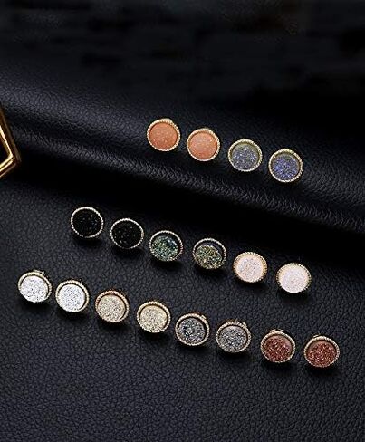 9/18Pairs 20G Round Stud Earrings Stainless Steel Cute Druzy Crystal Studs Earrings Pierced for Women Men 10mm/12mm in Saudi Arabia