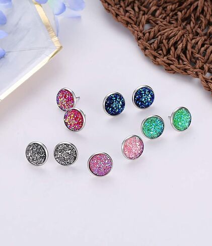 9/18Pairs 20G Round Stud Earrings Stainless Steel Cute Druzy Crystal Studs Earrings Pierced for Women Men 10mm/12mm in Saudi Arabia