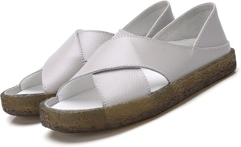 Women’s Genuine Leather Beef Tendon Flat Open Toe Sandals,Summer Casual Comfort Memory Insole Slip-on with Arch Support Soft Flats Walking Sandal Loafer in Saudi Arabia
