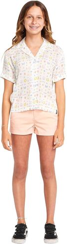 Volcom Girls' Sticker Book Printed Button Down Shirt, Star White in Saudi Arabia