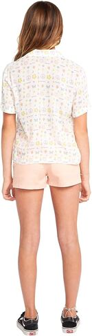 Volcom Girls' Sticker Book Printed Button Down Shirt, Star White in Saudi Arabia