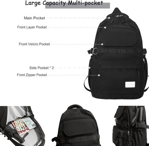 Kids School Backpack for Teens Girls Aesthetic Black Backpack Lightweight College Laptop Casual Travel Bookbag in Saudi Arabia