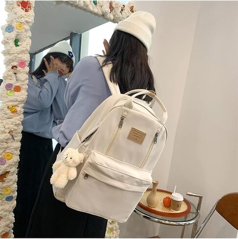 حقيبة ظهر JHTPSLR Preppy مع حقيبة ظهر كلاسيكية لطيفة للفتيات في المدارس وحقائب الكتب الأكاديمية الخفيفة Preppy Aesthetic Backpack (بيج) in Saudi Arabia