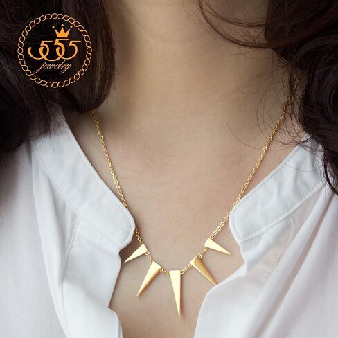 555Jewelry سلسلة فيجارو من الفولاذ المقاوم للصدأ قلادة على شكل مثلث شائك in Saudi Arabia