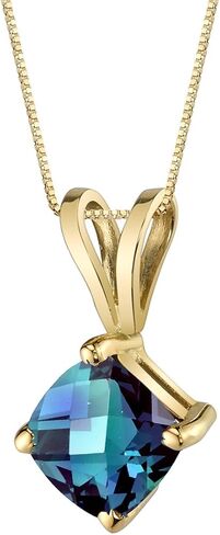 PEORA 14K Yellow Gold Created Alexandrite Pendant for Women, Color-Changing Cushion Cut, 6mm, 1 Carat in Saudi Arabia