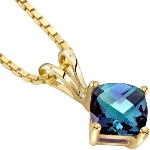 PEORA 14K Yellow Gold Created Alexandrite Pendant for Women, Color-Changing Cushion Cut, 6mm, 1 Carat in Saudi Arabia