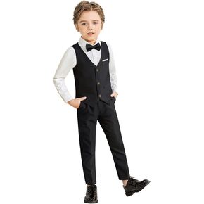 Nwada Boys Suit Set Formal Dress Shirt with Bow Tie, Slim Vest and Pants Toddler Boy Clothes Suits