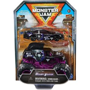 Monster Jam Official 1:64 Scale Diecast 2-Pack Monster Truck and Race Car Series 4 Mohawk Warrior, Purple