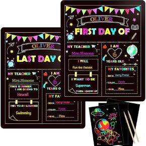 First and Last Day of School Chalkboard - First Day of School Sign, 12 x 10 Inch Double Sided Back to School Sign for Kids Girls Boys, Last Day of School, Kindergarten School Supplies + Scratch Paper