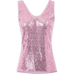 GRACE KARIN Women's Sleeveless Sparkle Sequin Tops V-Neck Cami Sexy Club Tank Top