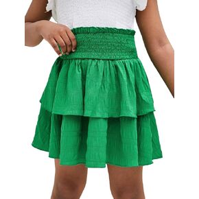 WDIRARA Girl's Shirred Paper Bag Waist Layered Ruffle Hem Aline Skirt Boho Skirts