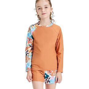 Family Matching Swimsuits for Mom and Daughter Two Pieces Rash Guard Bathing Suit Long Slevee Beachwear with UPF50+