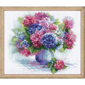 RIOLIS 1696 Hydrangea - Counted Cross Stitch Kit - 13¾" x 11¾" Zweigart 14ct. white AIDA 26 Colors