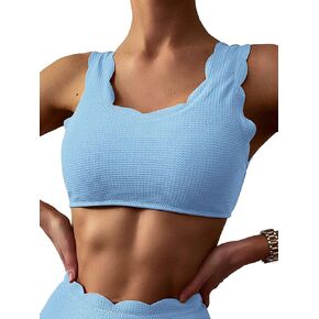 ZAFUL High Waisted Swimsuits for Women Scalloped Bikini Sets Back Lace-Up Tankini Sets Tummy Control