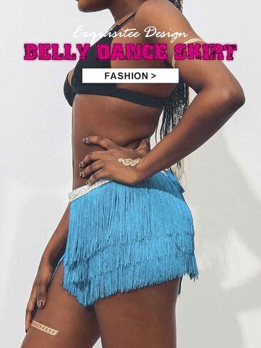 KAKACO هامش تنورة البطن الترتر شرابة تنورة رقص قصيرة البطن وشاح الورك الهذيان التنانير الطرف للنساء والفتيات in Kuwait