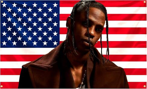NixCon American Flag Background Rap Tra-vis Singer Sc-ott Tapestry 3X5 Feet Dormitory Background Tapestry Home Decoration Available Indoor and Outdoor, black in Saudi Arabia