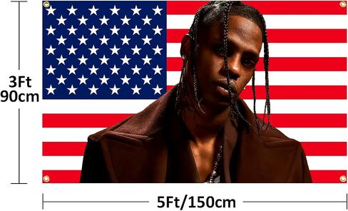 NixCon American Flag Background Rap Tra-vis Singer Sc-ott Tapestry 3X5 Feet Dormitory Background Tapestry Home Decoration Available Indoor and Outdoor, black in Saudi Arabia