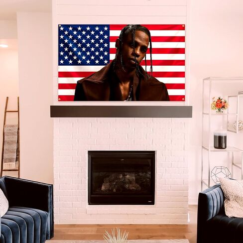 NixCon American Flag Background Rap Tra-vis Singer Sc-ott Tapestry 3X5 Feet Dormitory Background Tapestry Home Decoration Available Indoor and Outdoor, black in Saudi Arabia