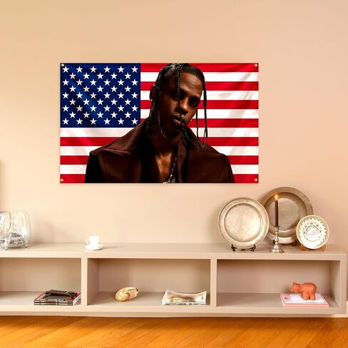 NixCon American Flag Background Rap Tra-vis Singer Sc-ott Tapestry 3X5 Feet Dormitory Background Tapestry Home Decoration Available Indoor and Outdoor, black in Saudi Arabia