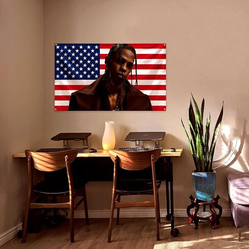 NixCon American Flag Background Rap Tra-vis Singer Sc-ott Tapestry 3X5 Feet Dormitory Background Tapestry Home Decoration Available Indoor and Outdoor, black in Saudi Arabia