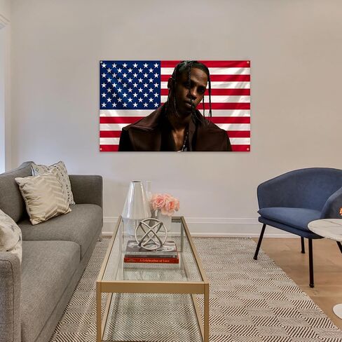 NixCon American Flag Background Rap Tra-vis Singer Sc-ott Tapestry 3X5 Feet Dormitory Background Tapestry Home Decoration Available Indoor and Outdoor, black in Saudi Arabia