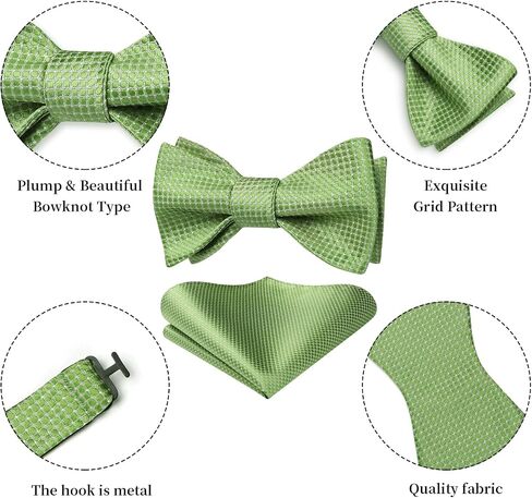 HISDERN Bow Ties for Men Polka Dot Selftie Bowtie and Pocket Square Classic Business Tuxedo Wedding Bowties Handkerchief in Kuwait