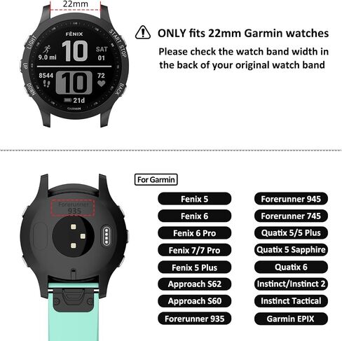 Meliya Compatible with Fenix 6 Watch Band, Soft Silicone Sport Replacement Strap for Fenix 6/Fenix 6 Pro/Fenix 5/Fenix 5 Plus/Forerunner 935/Forerunner 945/Approach S60/Quatix 5 Smart Watch in Saudi Arabia