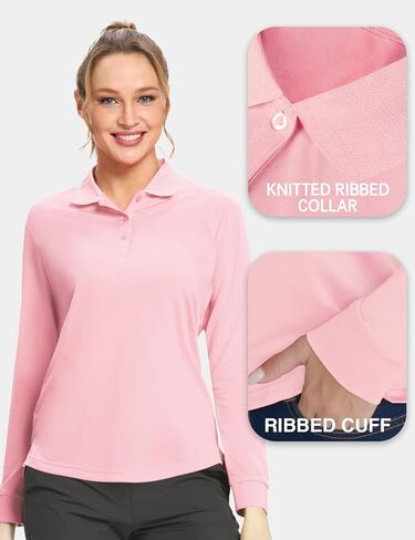 قمصان بولو Hiverlay للسيدات قمصان جولف بعامل حماية من الأشعة فوق البنفسجية 50+ قميص طويل الأكمام بياقة in Kuwait